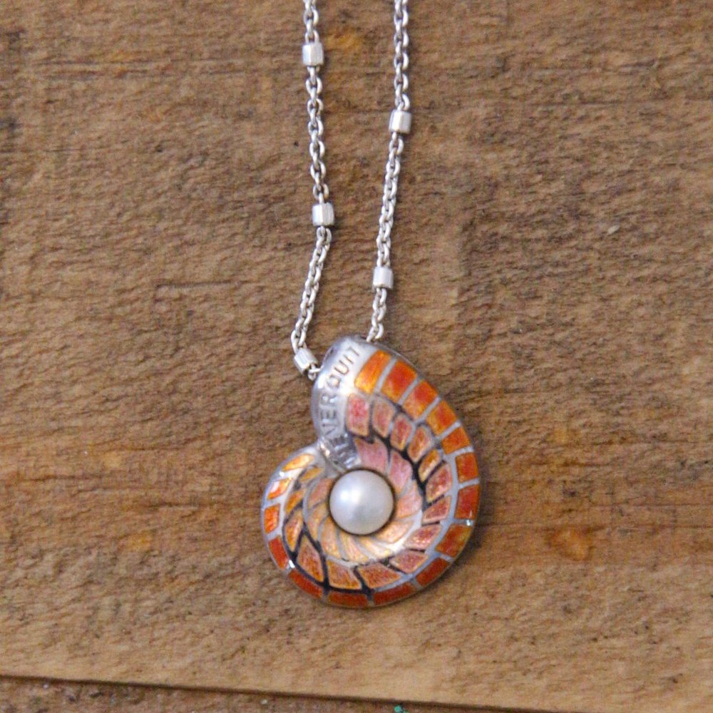 Orange Enamel Sterling Silver Shell Necklace - image 1